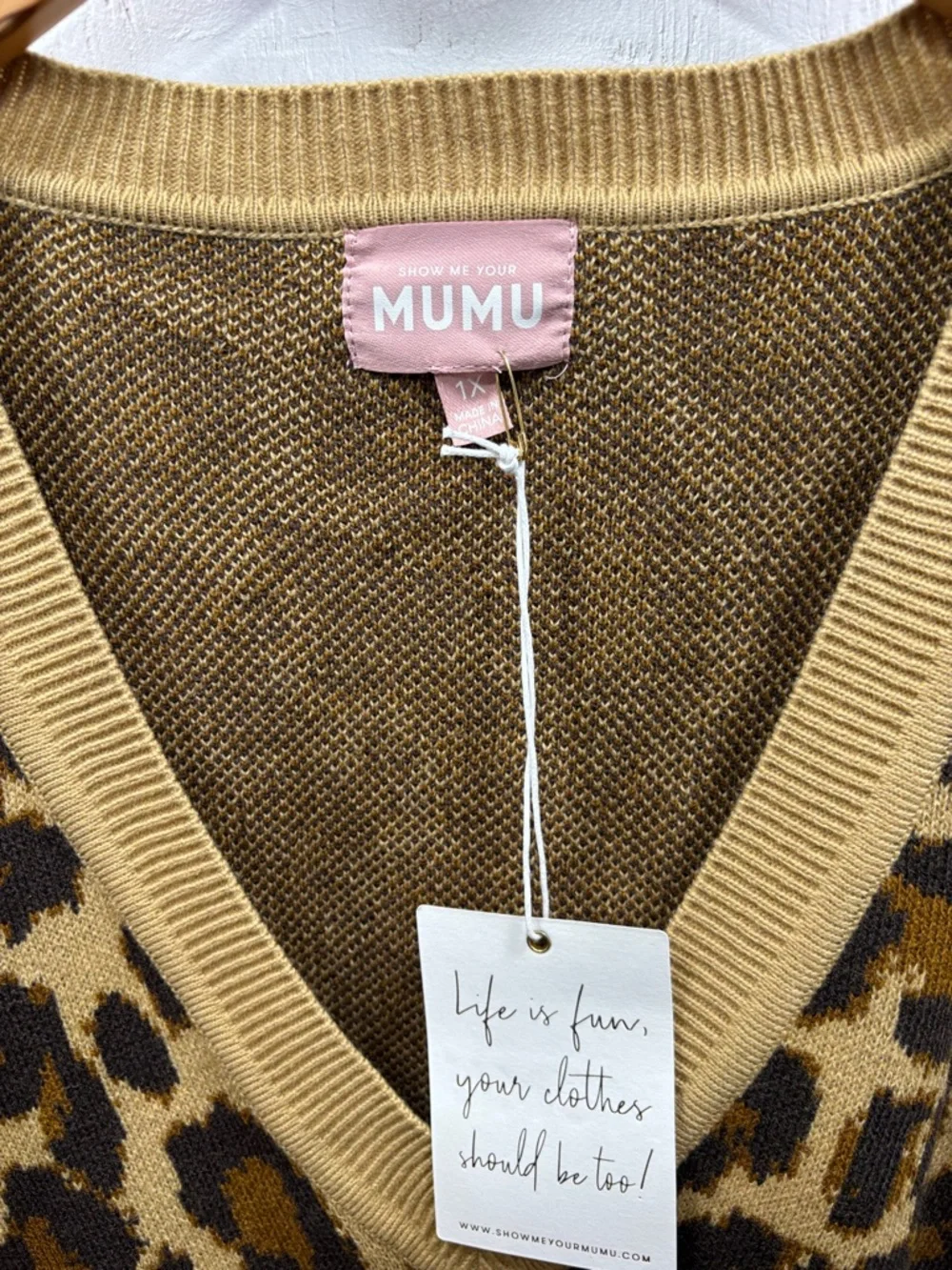 Show Me Your Mumu Hartford Sweater Dress Leopard V -Neck Print Size 1X NWT Plus